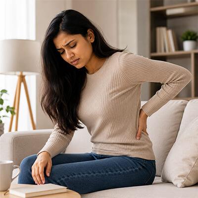 Woman holding her lower back in discomfort